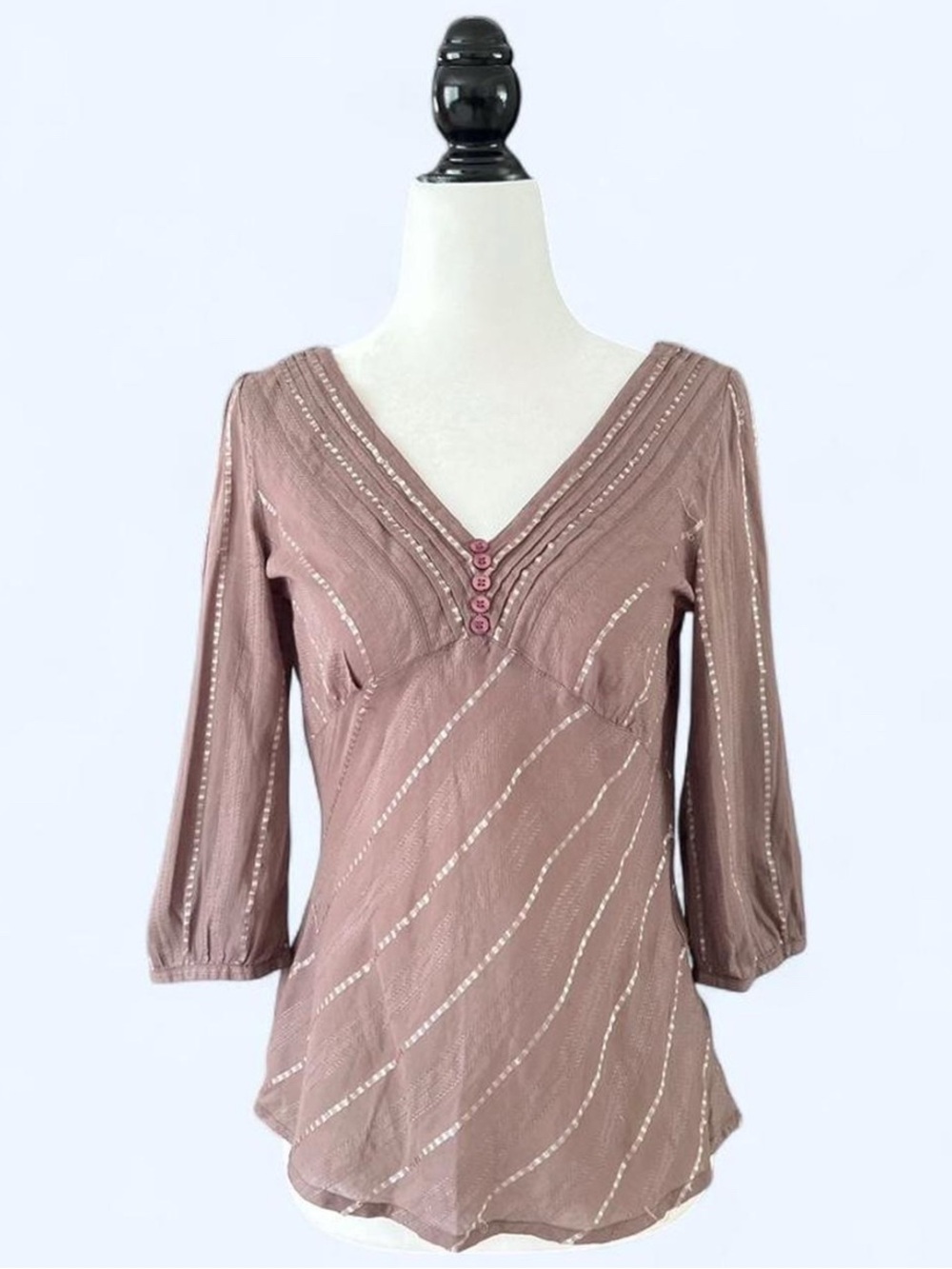 H&M Y2K Brown Mauve Button Front V-Neck Blouse Fairy Boho 8